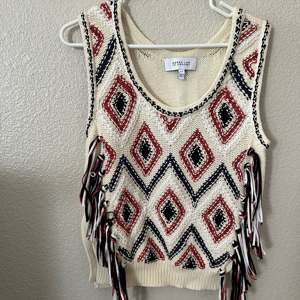 10 Crosby Derek Lam Cream and Red Knit Top